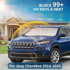 Windshield Sun Shade for Jeep Cherokee 2014-2023 Accessories 4-Layer 240T Front Window Shade Custom Fit Cherokee Sun Visor Foldable Shade Blocks UV Rays