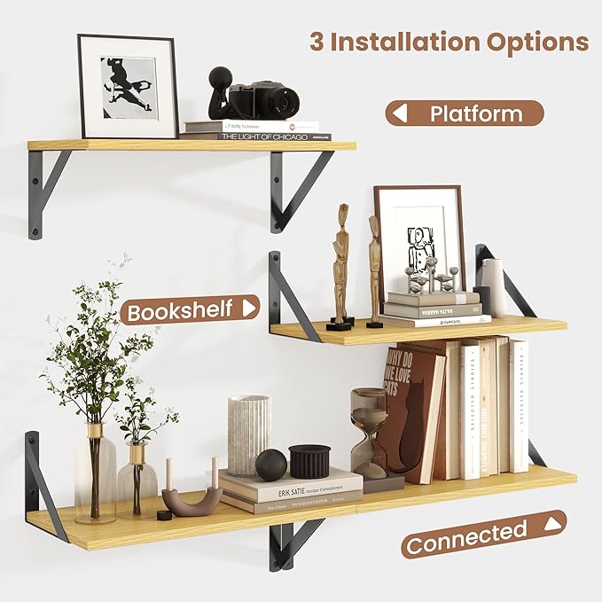 Axeman Floating Shelves | 8 Inch Deep Oak Wall Shelves Set of 2 | 16W x 8D Rustic Wood Shelves for Bookshelf Living Room Bedr