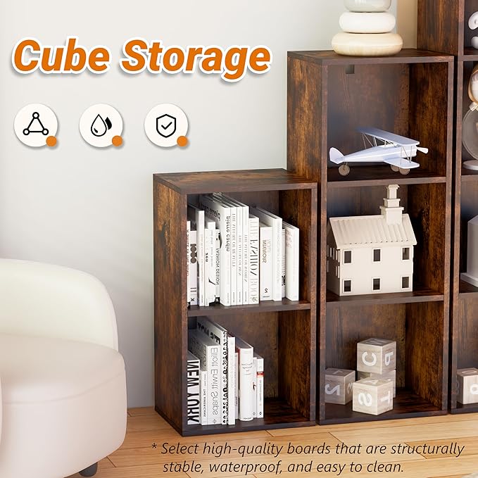 Book Shelf, 2 Cube Storage Organizer, Open Shelves Bookcase 9.3 x 11.8 x 21.1, Bookshelf for Living Room, Bedroom, Home Offic