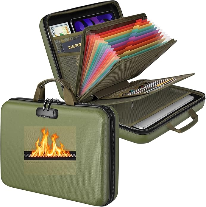 Fireproof Document Organizer Bag, 5200℉ File Organizer Safe Box, Hard Shell Document Bag with 13 Pocket Accordion File Folder