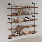 Floating Shelves for Wall Bookshelf Industrial Pipe Shelving Shelves 48 Inch 5 Tier Natural Wood Planks Rustic Wall Shelves H
