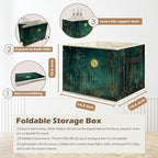 Dark Enchanted Forest Full Moon Storage Box Bins, Mystical Moonlit Night Forest Collapsible Storage Basket Organizer for Bedr