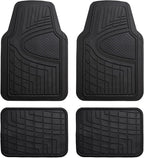FH GROUP Car Seat Covers Premium Tall Channel Rubber Trimmable Floor Mats w. FH3001 Snake Pattern Silicone Steering Wheel Cover- Universal Fit for Trucks, SUVs, and Vans (Solid Black) F11311
