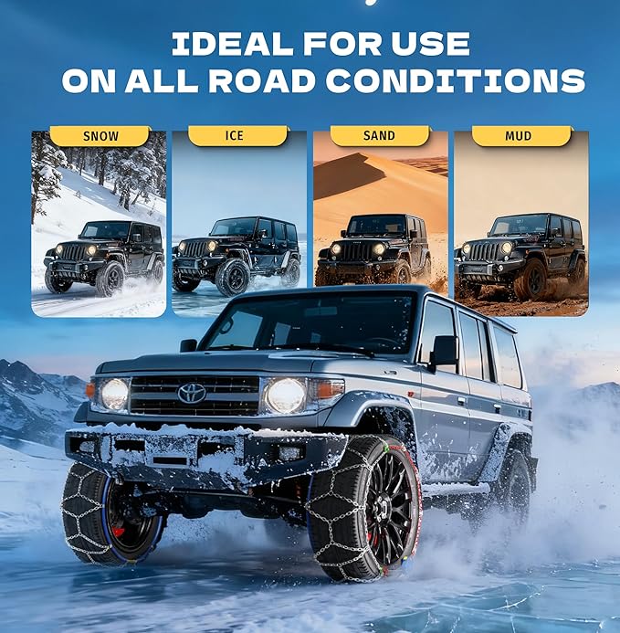 K-Musculo Snow Chains for Car Tires, Portable Reusable Universal Emergency Tire Traction Chain for Passenger Car, Auto Fixing