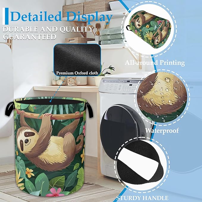 Palm Sloth Laundry Basket Collapsible Laundry Hamper Oxford Storage Bin for Clothes Storage, Toy Organizer, Books and Sundrie