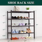 Smiry Shoe Rack, 4 Tier Thick Bamboo Shoe Organizer, Stackable Free Standing Wooden Shoe Storage Shelf for Closet, Entryway, 