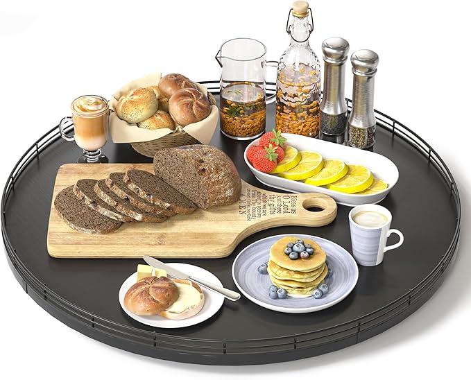 18" Oak Wooden Lazy Susan Turntable for Dining Table, Large Round Lazy Susans Organizer for Kitchen Countertop, Tabletop 360°