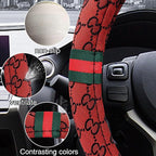 5PCS Steering Wheel Cover, with 2 Headrests, 2 Seat Belt Covers - Universal Fit for 14.5-15" Steering Wheel, Enhances Driving Experience - Perfect for Women (Red)