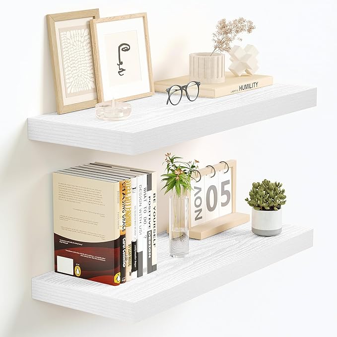 Vivelove White Floating Shelves, 16 Inch Wall Display Shelves for Bathroom Living Room Kitchen Bedroom Office Farmhouse Home 