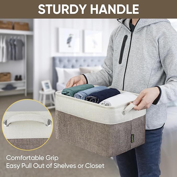 BALEINE 3 Pack Fabric Closet Storage Bins for Shelves, Linen Closet Organizers and Storage, Decorative Baskets for Organizing