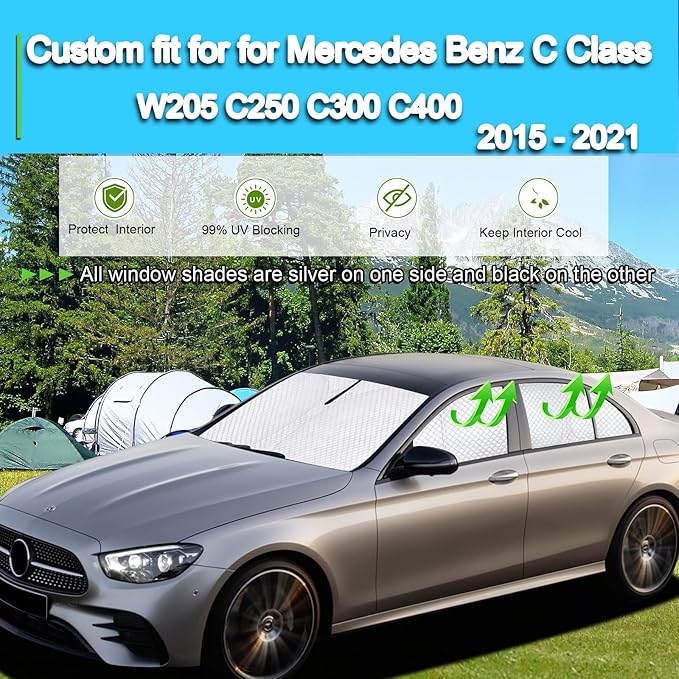 KMF 8pcs Thicken Sun Shades for Mercedes Benz C Class 2015-2021 W205 C250 C300 C400 Accessories,Full Car Window Covers Sunshade for Windshield Side Rear, UV Block Blackout Privacy Camping