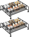 2 Tier Shoe Rack Underbed Organizer Storage Rack with Wheels Woven Mesh Cloth Shoe Organizer Drawer Space Saving for Bedroom 