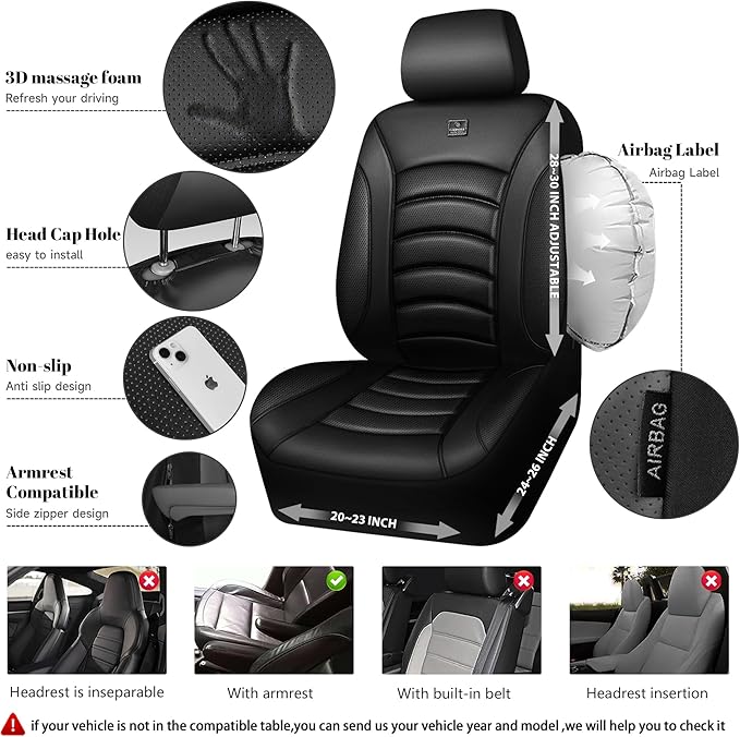 CAR PASS 3D Foam PU Leather Car Seat Covers, Universal Seat Covers Full Sets for Trucks SUV Sedan Automotive Seat Covers Armr