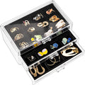 ProCase Earring Holder Organizer Jewelry Box with 3 Drawers, Acrylic Clear Earring Case with Adjustable Velvet Trays for Wome
