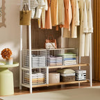 3PCS Stackable Closet Organizers and Storage, Closet Shelves with Wood Top Extra Storage, Clothes Storage Organizer Basket Bi