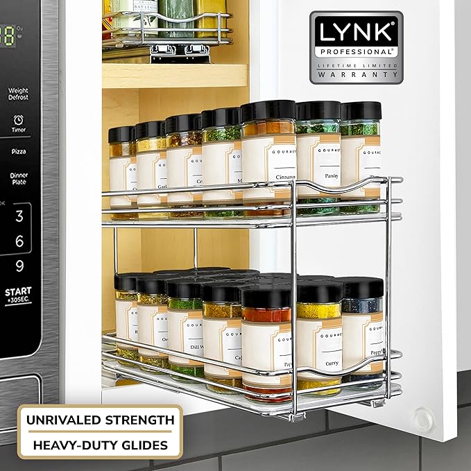 LYNK PROFESSIONAL® Pull Out Spice Organization for Cabinets - 6-3/8 inch Wide – Spice Rack for Inside Cabinets, Slide Out Spi