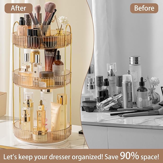 shuang qing Rotating Makeup Organizer for Vanity, High-Capacity Skincare Clear Make Up Storage Perfume Organizers Cosmetic Dr