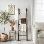 Wooden Blanket Ladder - 57in Natural & Motley Wood - Leaning Wall Decor for Bedroom, Bathroom, Living Room - Rustic Quilt Hol