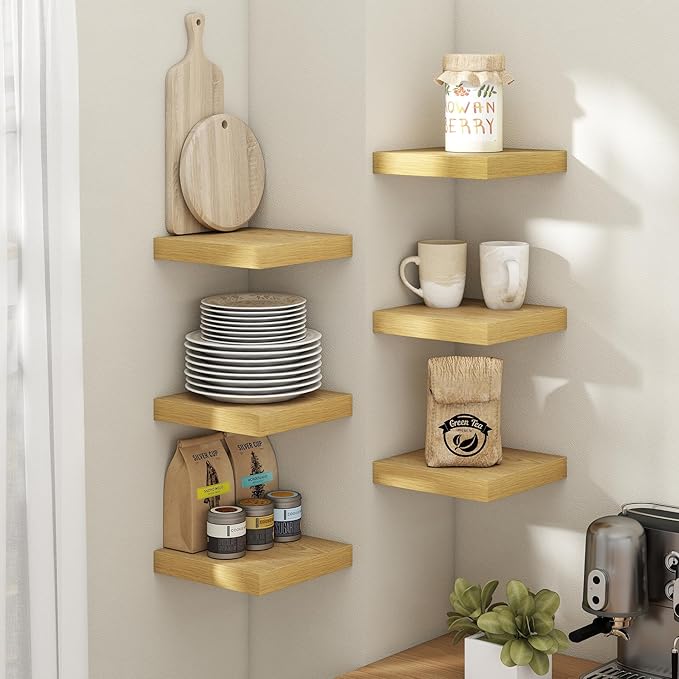 8 Inch Square Floating Shelves for Wall 3 Pack, 8"D Wood Grain Bathroom Shelves with Invisible Brackets, Easy Install Enginee