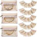 Vlando Jewelry Travel Case,Travel Jewelry Organizer with Clear Velvet Jewelry Bags Zipper Pouch for Women Girl Gift 33Pcs