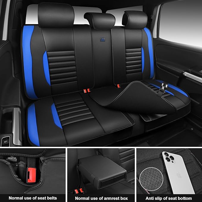 CAR PASS Nappa Leather Car Seat Covers Full Set, Luxury Seat Protector for Cars, Waterproof Anti-Slip Seat Cushion Armrest Co