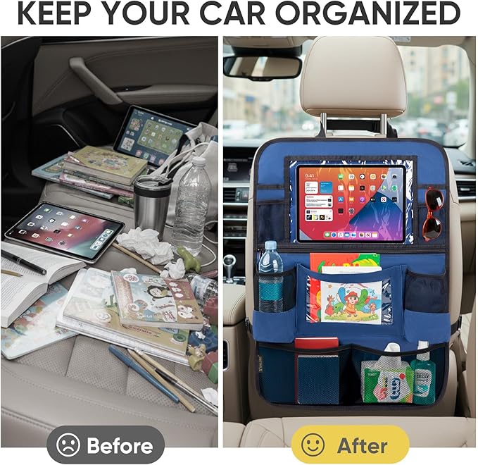 BALEINE Backseat Car Organizer, Back Seat Car Organizers and Storage, Kick Mats Back Seat Protector, Travel Accessories for Most Automotive (2 Pack, Navy)