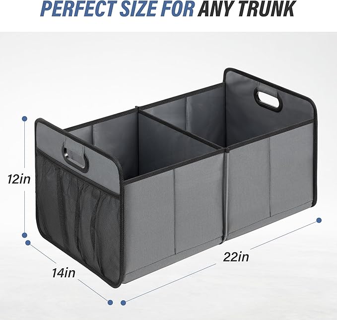 Simple Deluxe Car Trunk Organizer for SUV, Collapsible 2 Compartment 50L Automotive Storage Box with 5 Pocket, 600D Waterproof 