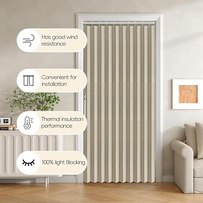 Jilron 100% Blackout Fabric Folding Door Curtain with Magnetic Closure - Accordion Style for Sliding Doors, Closets,Wardrobe 