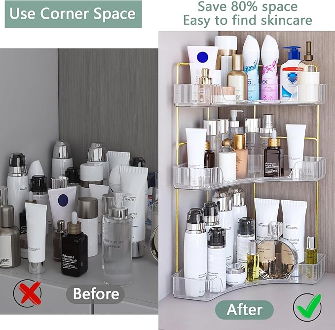 Webetop Corner Bathroom Counter Organizer 3 Tier Bathroom Countertop Organizers Shelf Makeup Organizer for Vanity Perfume Tra