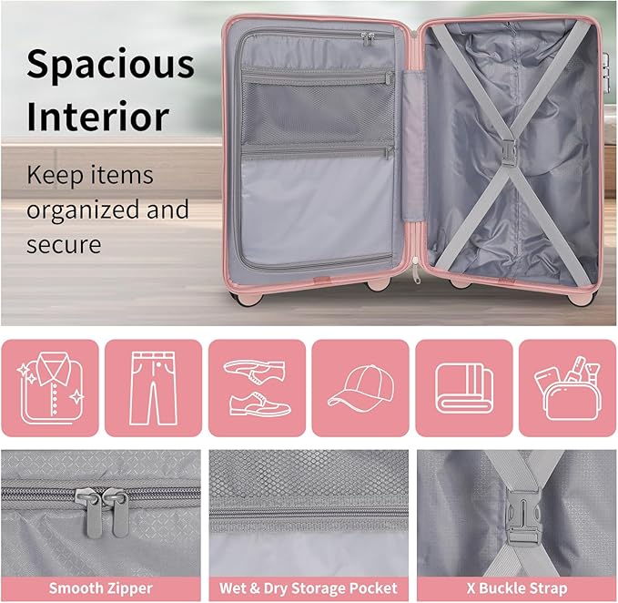 WireHot 22x14x9 Airline Approved Vintage Style Carry On Luggage with Backpack Sets for Women, ABS+PC Hardshell Small 20 inch 
