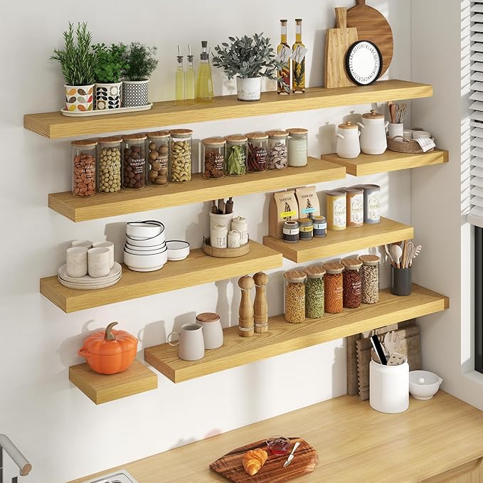 72 Inch Floating Shelves for Wall, 8 Inch Deep Floating Shelf for Storage & Display, Rustic Wall Mounted Shelf with Invisible