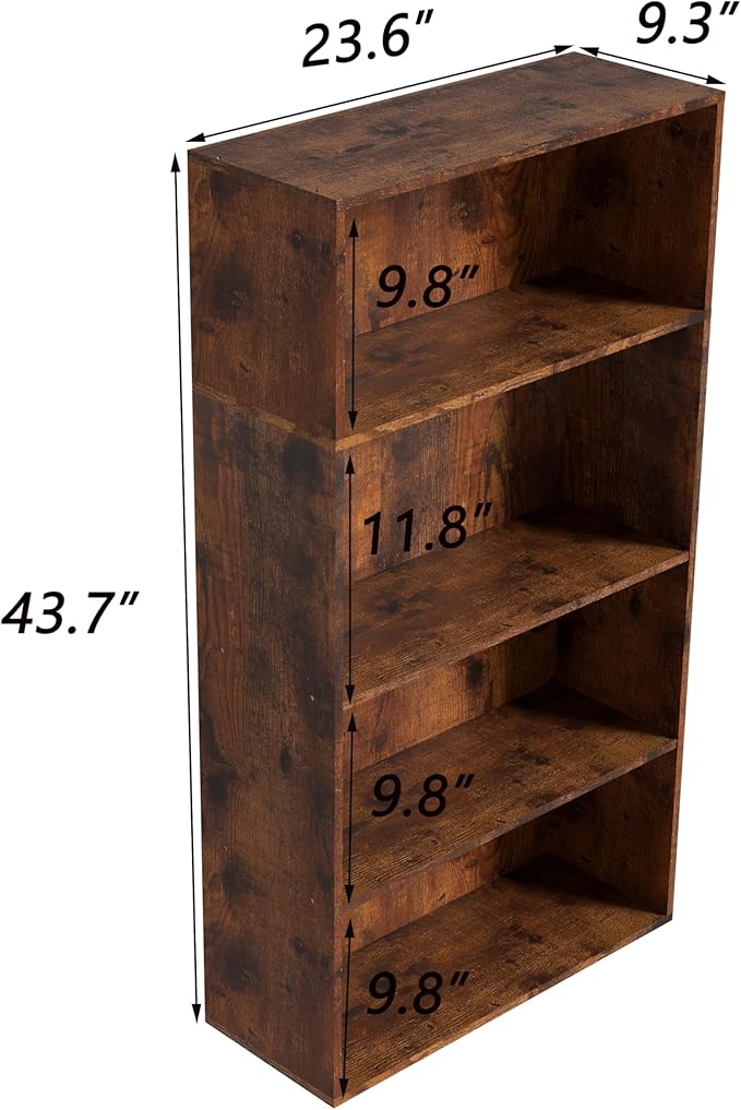 Wooden 4 Tier Book Shelf,4 Cube Storage Organizer,4 Tier Low Bookcase Storage Display Organizer, 44 Inch Versatile Cubes Shel