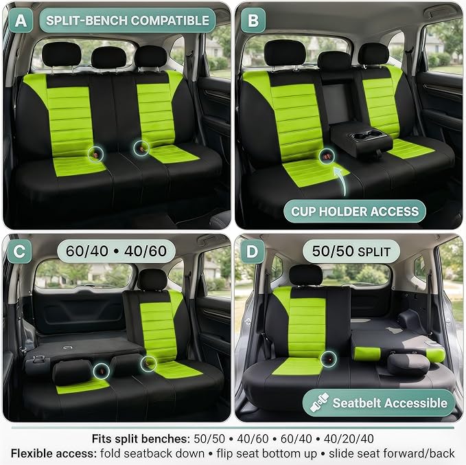 FH Group Automotive Car Seat Covers Rear Set Premium 3D Air Mesh Seat Covers, Airbag Compatible and Split Bench Cover Univers