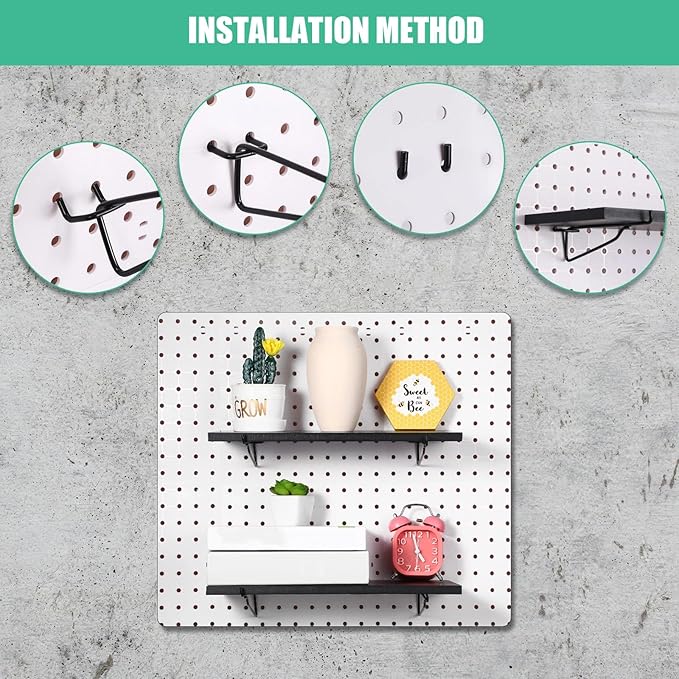 Blulu 4 Set Large Pegboard Shelf Kit Fiberboard peg Board Shelving Storage Brackets Stain Resistant Peg Board Organizer Shelv