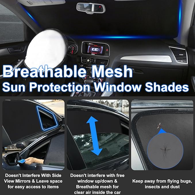 3PCS Car Window Shades Front Windshield Sun Shade Foldable Window Shade Custom Fit for Do-dge Journey 2009-2020 Accessories Car Shades for Front Windows Anti-UV Rays Block Heat