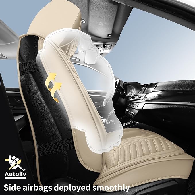 Nappa Leather Car Seat Covers Full Set, Beige Car seat Protector 5 Seats, Waterproof Car Seat Cushion, Universal Automotive S