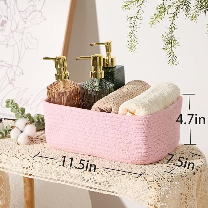 MiniArk Small Storage Baskets for Organizing | Closet Organizer Bins | Shelf Toy Basket | Woven Rope Baskets | Cube Decorativ