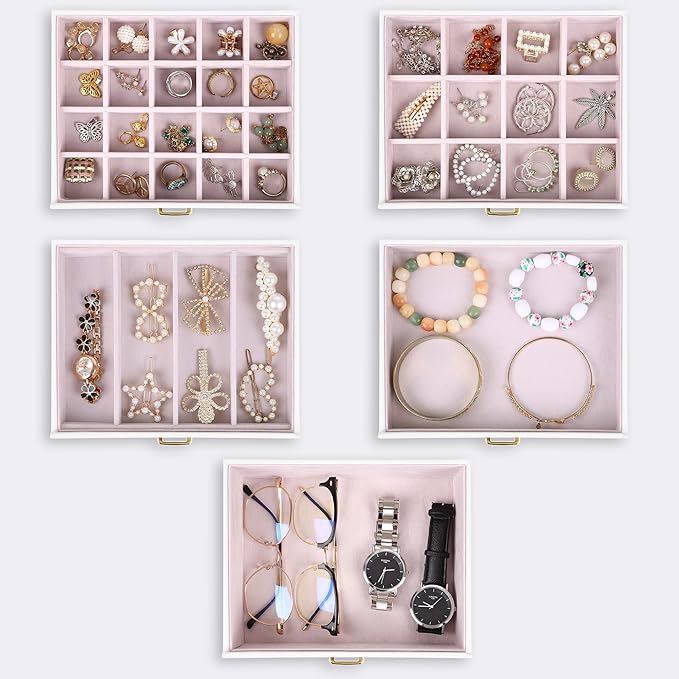 Kendal Extra Large Jewelry Box Jewelry Case PU Leather 6 Tier 5 Drawers Large Storage Capacity with Mirror Jewelry Storage Or