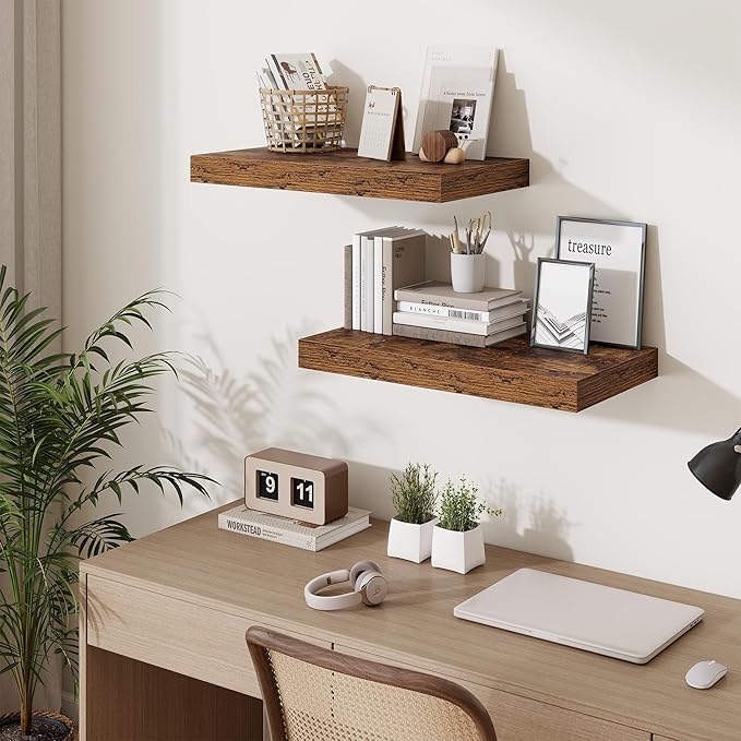 Fun Memories 24 Inch Floating Shelves Wall-Mounted, 12 Inch Deep Wall Shelves, 24 x 12 Floating Shelf, Deep Storage Shelf for