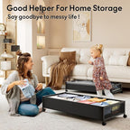Under Bed Storage with Wheels，4 Pack Under Bed Storage Containers,Underbed Shoe Storage Bedroom Large Capacity Under Bed Stor