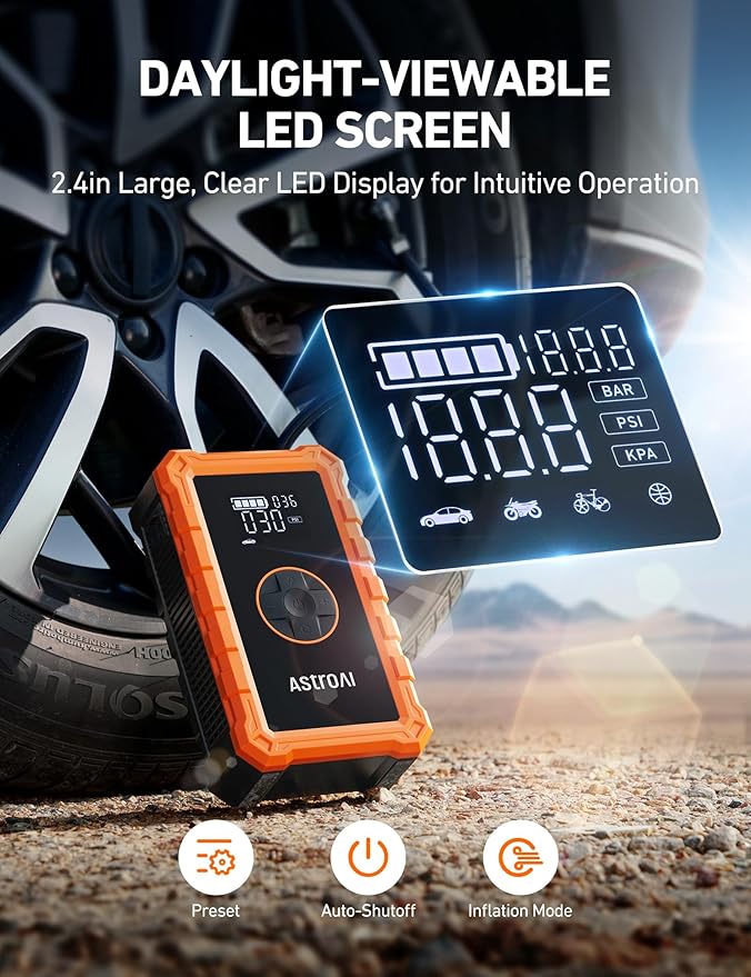 AstroAI S8 Air Jump Starter with Air Compressor, 3000A Peak Car Battery Jump Starter Portable (9.0 Gas/6.5L Diesel) with