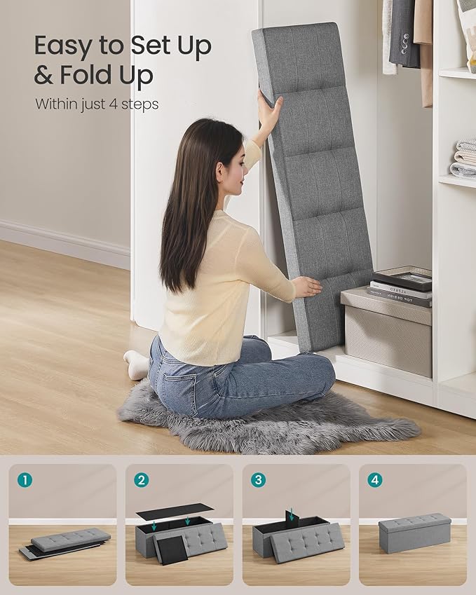 SONGMICS MAZIE Collection - 43 Inches Folding Storage Ottoman Bench, Ottoman Foot Rest, End of Bed Bench, Storage Chest, Load