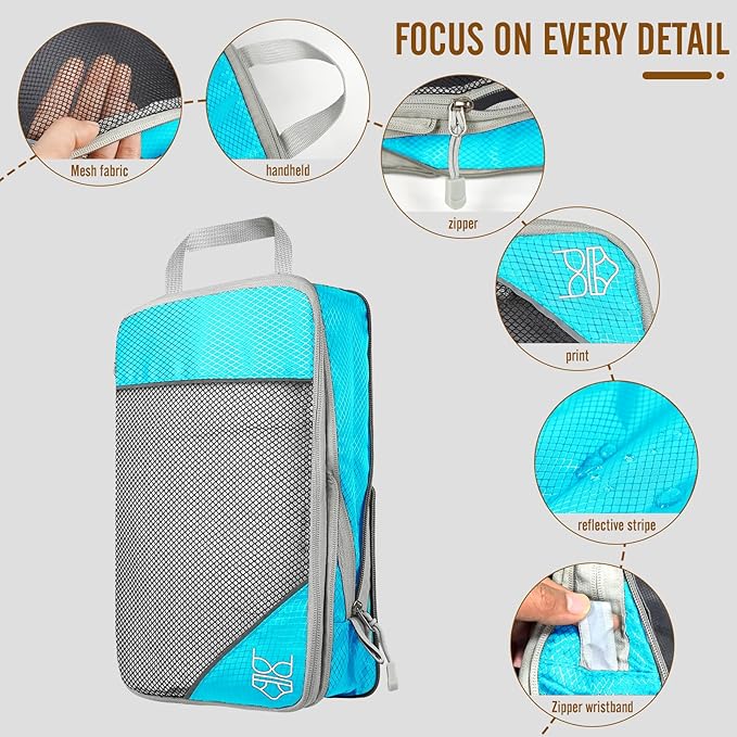 8 Set Compression Packing Cubes for Travel, Expandable Luggage Organizer with Shoe Bag & Laundry Bag - Lightweight Suitcase &