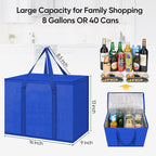 BALEINE 2Pk Insulated Reusable Grocery Bags, Collapsible Cooler Bag for Groceries, Heavy Duty Large Insulated Bag (16''x9''x13'', Midnight Blue)