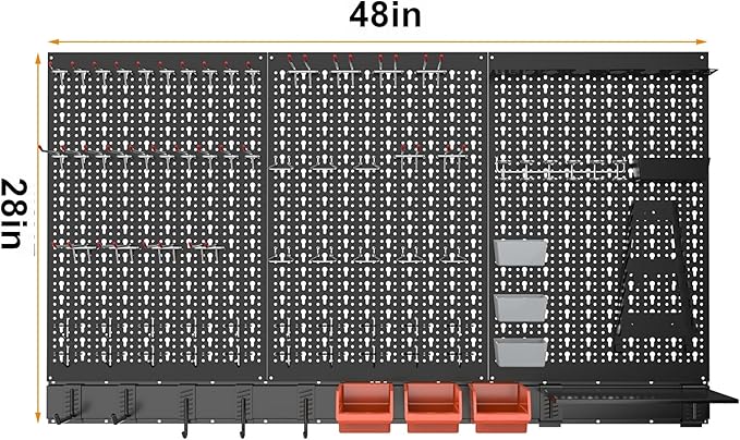 TORACK Metal Pegboard Wall Organizer System for Garage, 109PCS Kit with Pegboard Bins, Hooks, Peg Locks, Black Steel
