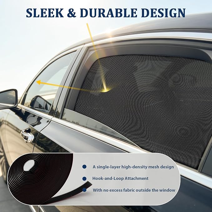 Car Window Shades,Car Window Screens for Camping,Car Window Cover for Baby,Universal Stretchable & Breathable Mesh Shades,Block Sun Rays,Fit Most Truck,SUV and Minivan(Rear 2 Pack)