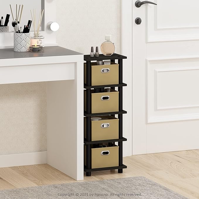 Furinno LACi 4-Bins System Rack, 11.3(W) x 28.8(H) Inch, Espresso/Black