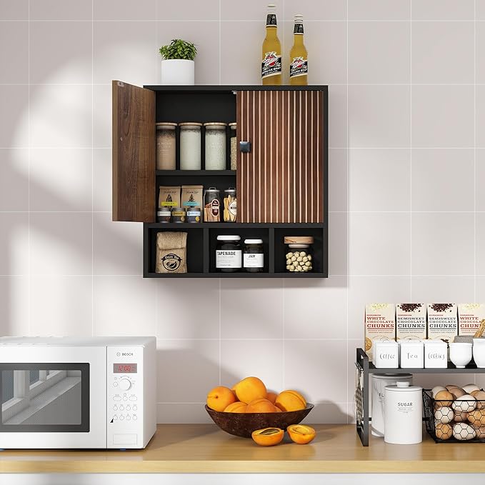 Bathroom Wall Cabinet,Wooden Medicine Cabinet with Fluted Doors Over The Toilet Storage Cabinet with Adjustable Shelf for Bat
