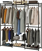 Wardrobe Closet Tall Size, Clothes Rack with Hanging Areas and Storage Shelves, Closet Organizers and Storage, Free Standing 