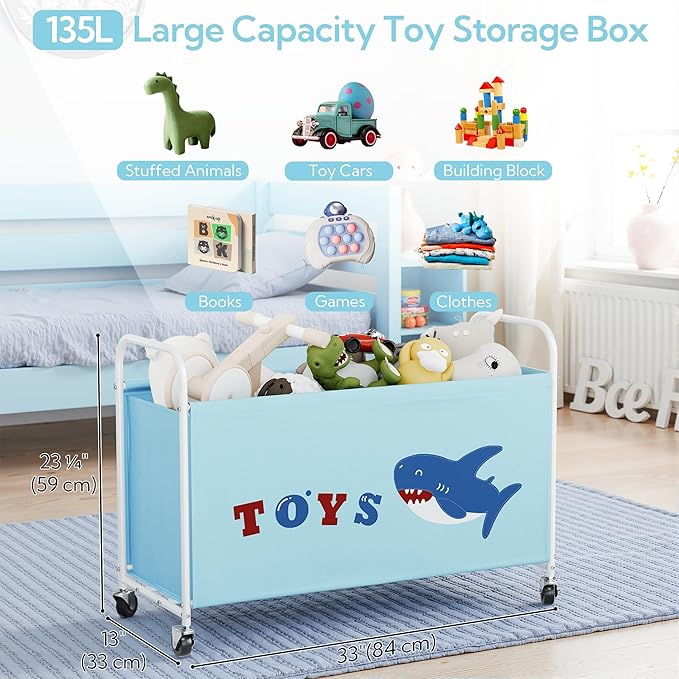 GRANNY SAYS Toy Box for Boys, Large Toy Chest Storage with Wheels, Metal Kids Toy Storage Organizer for Stuffed Animals, 135L
